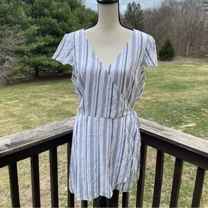 Hollister romper shorts faux wrap summer nautical beach preppy striped lined Lg